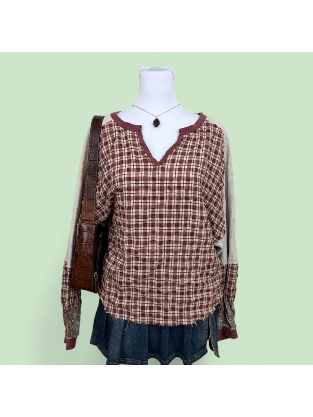 miss me patchwork boho western oversized thermal long sleeve